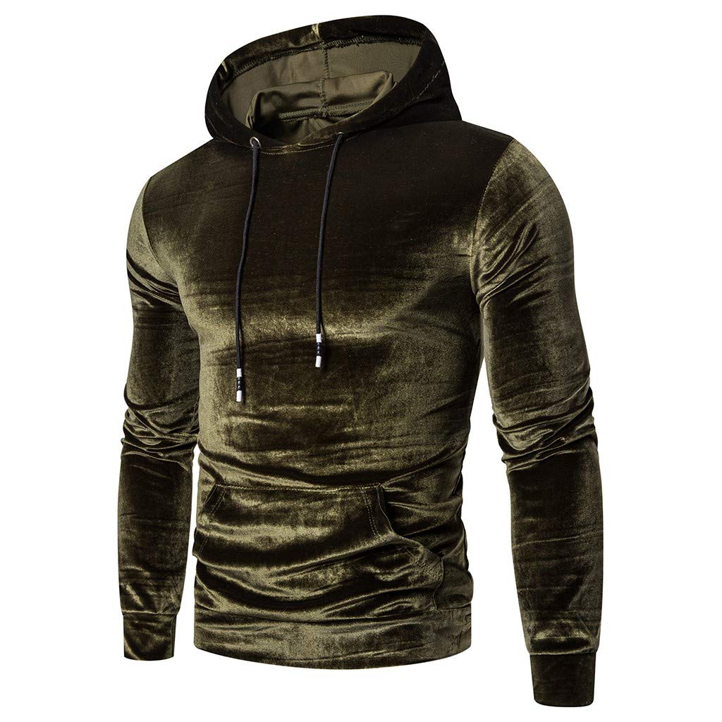 HAOREEKZ Men's Fashion Hoodies - Warm Gold Velvet Long Sleeve Hooded Sweatshirt for Fall/Winter | Cozy Casual Wear & Street Style Outfit