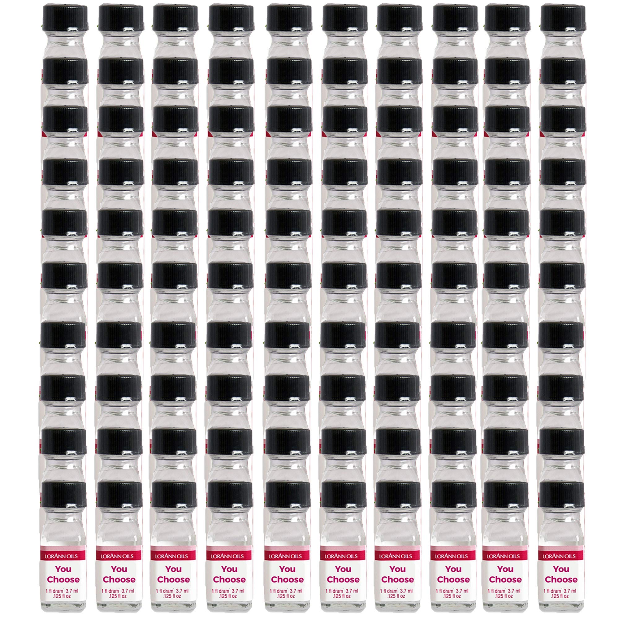 LorAnn Super Strength Flavors - 100 Pack of 1 Dram Bottles (0.125 fl oz / 3.7ml Each) - Custom Flavor Selection - Perfect for Baking, Candy Making & DIY Food Flavors