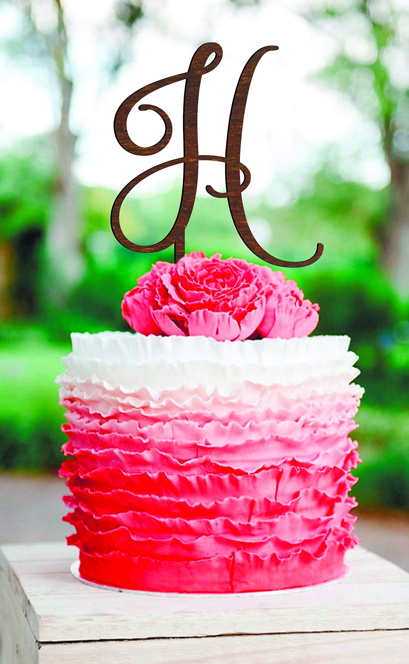 Rustic Wood Monogram Letter H Cake Topper - Wedding, Birthday & Anniversary Decor - Elegant Initial H Cake Decoration for Special Occasions