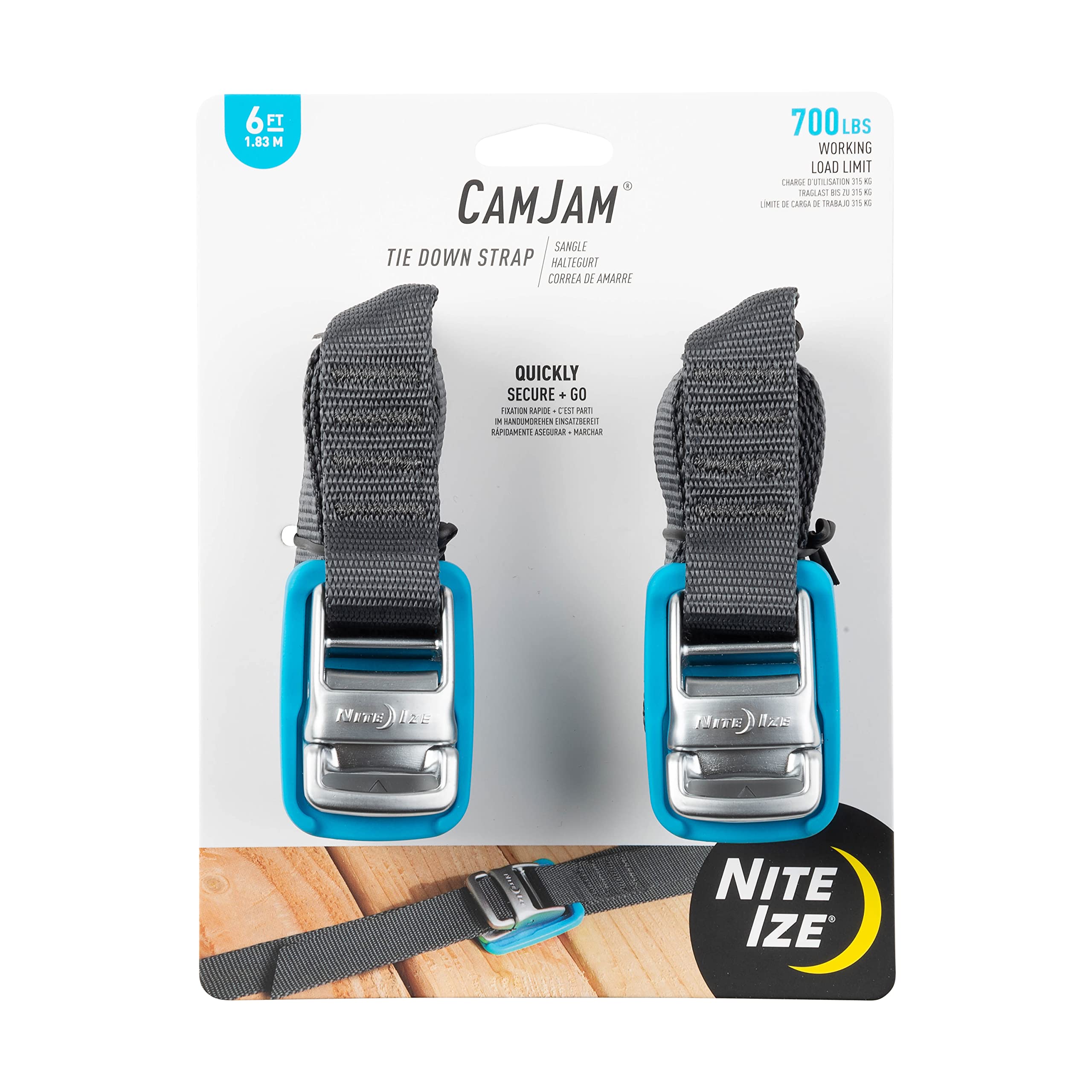 Nite Ize CamJam Tie Down Strap - Heavy Duty Ratchet Straps for Trucks, Cars, Motorcycles & ATVs - Secure Luggage, Cargo & Equipment - 6 ft Blue Pack of 2 - Perfect for Road Trips, Moving & Outdoor Adventures