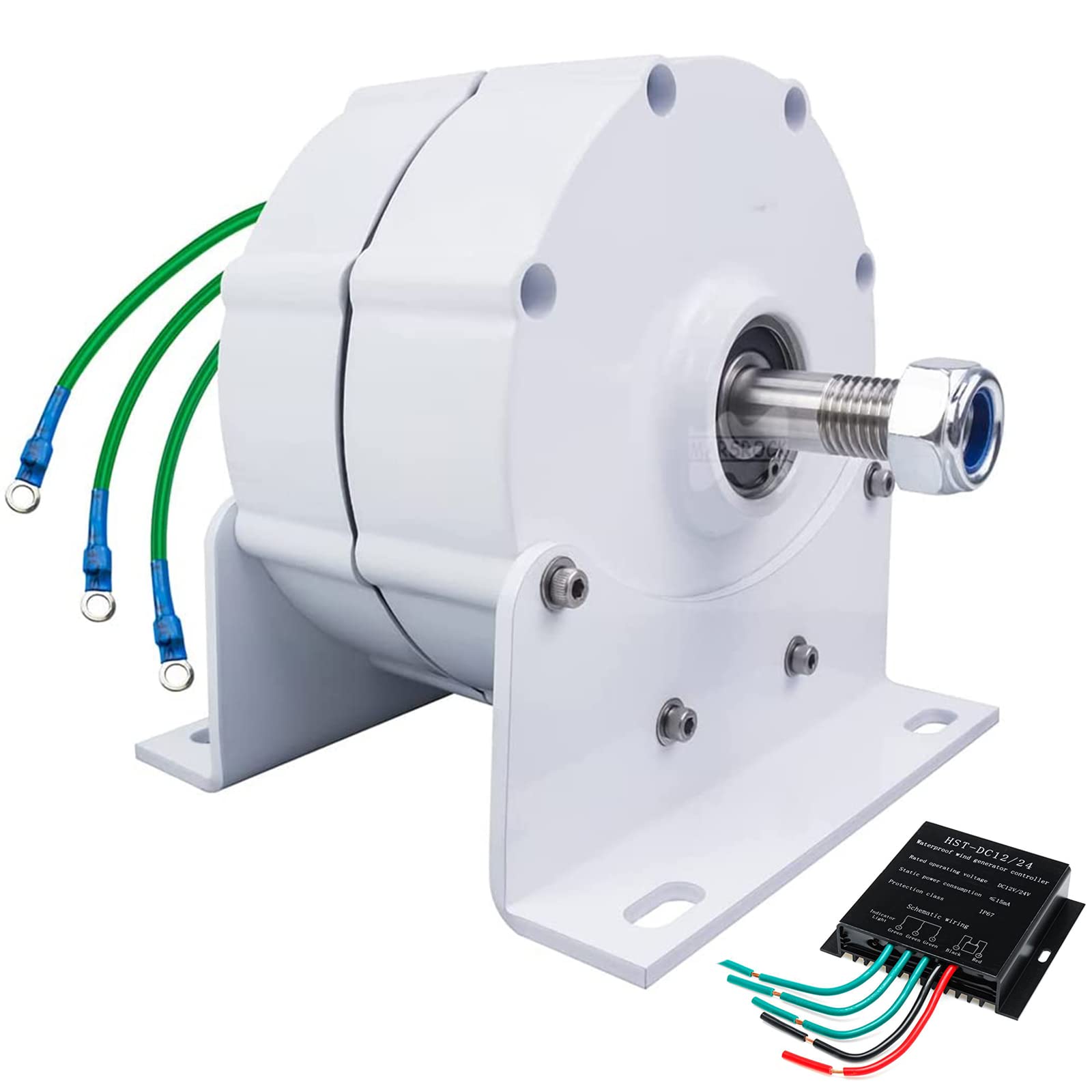 Low Speed Gearless Permanent Magnet Generator 24V 48V 220V 8000W AC Alternator for Wind Turbine & Hydro Power - Perfect for Off-Grid Energy, Home Use, and Renewable Power Systems (with Base)