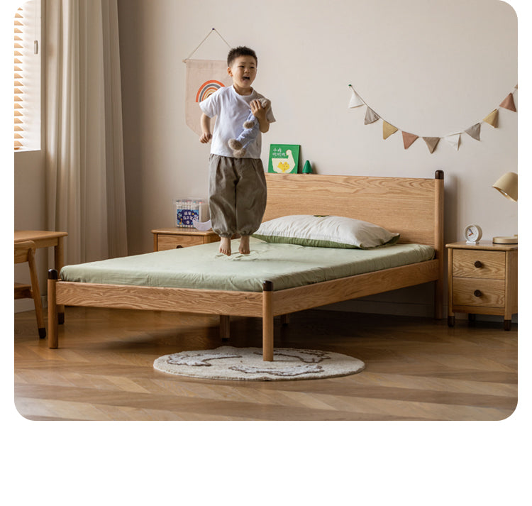 Solid Oak Wood Kids Bed - Sturdy & Safe Children's Bedroom Furniture for Toddlers & Teens - Perfect for Bedrooms, Daycare, and Guest Rooms