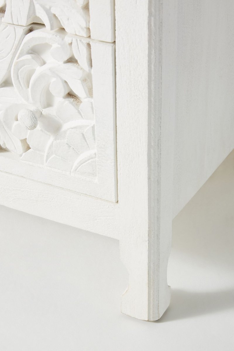 Hand Carved White Wooden Dresser with 6 Drawers - Solid Wood Bedroom Storage Furniture for Master Bedroom, Guest Room & Nursery Organization