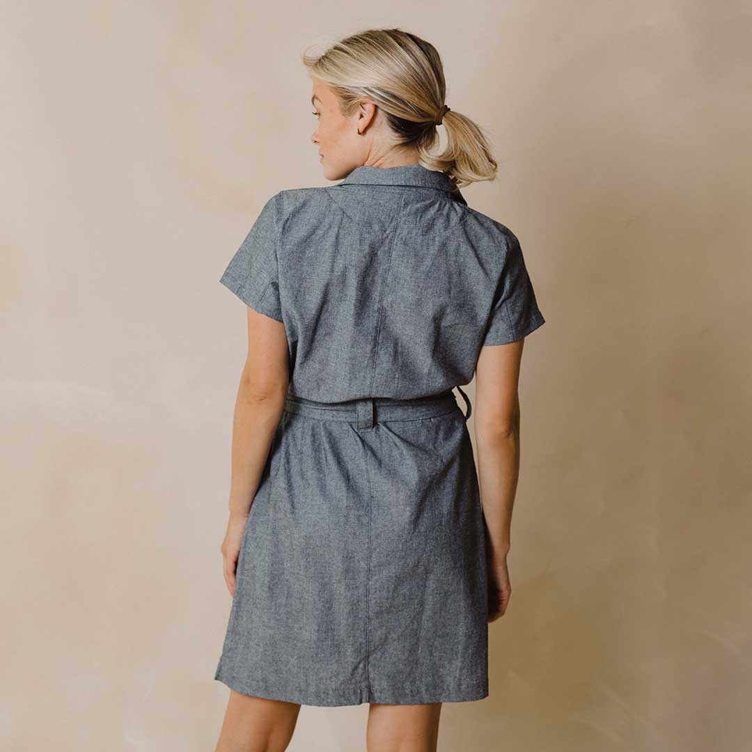 Cape Cod Zip Up Dress in Chambray Black - Stylish Casual Outfit for Beach, Brunch & Summer Vacations