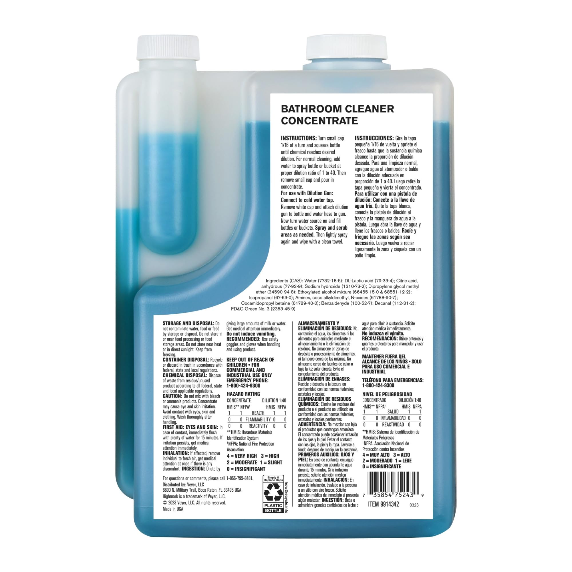 Highmark® ECO Liquid Bathroom Cleaner Concentrate - 2 Liters (Case of 4 Bottles) | Powerful, Eco-Friendly Formula for Tiles, Sinks, Showers & Bathtubs | Ideal for Homes, Hotels & Commercial Use