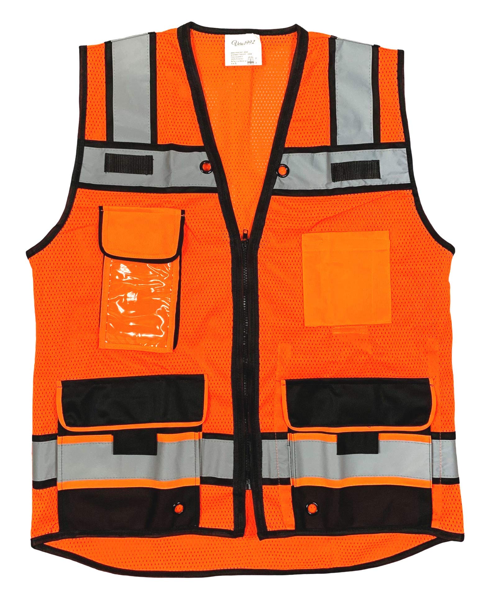 High Visibility Reflective Safety Vest with Zipper & Pockets - ANSI Certified Mesh Work Vest for Construction, Road Work & Night Safety