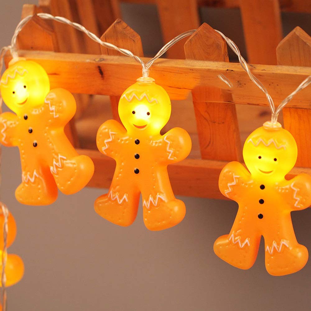 WYBFZTT-188 Christmas String Lights - 3D Gold Plastic Gingerbread Men Holiday Lights (2.5m/8.2ft) for Indoor Xmas Tree, Party & Home Decoration - Perfect for Christmas Party, Bedroom, Window & Mantel Decor