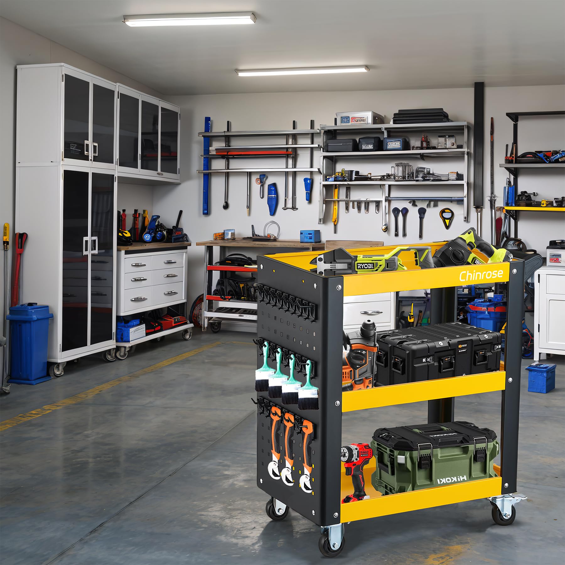 3 Tier Heavy Duty Steel Tool Cart - Rolling Utility Cart for Mechanics, Garage, Workshop & Warehouse | Perfect for Organizing Tools, Equipment & Supplies in Repair Shops & Auto Garages