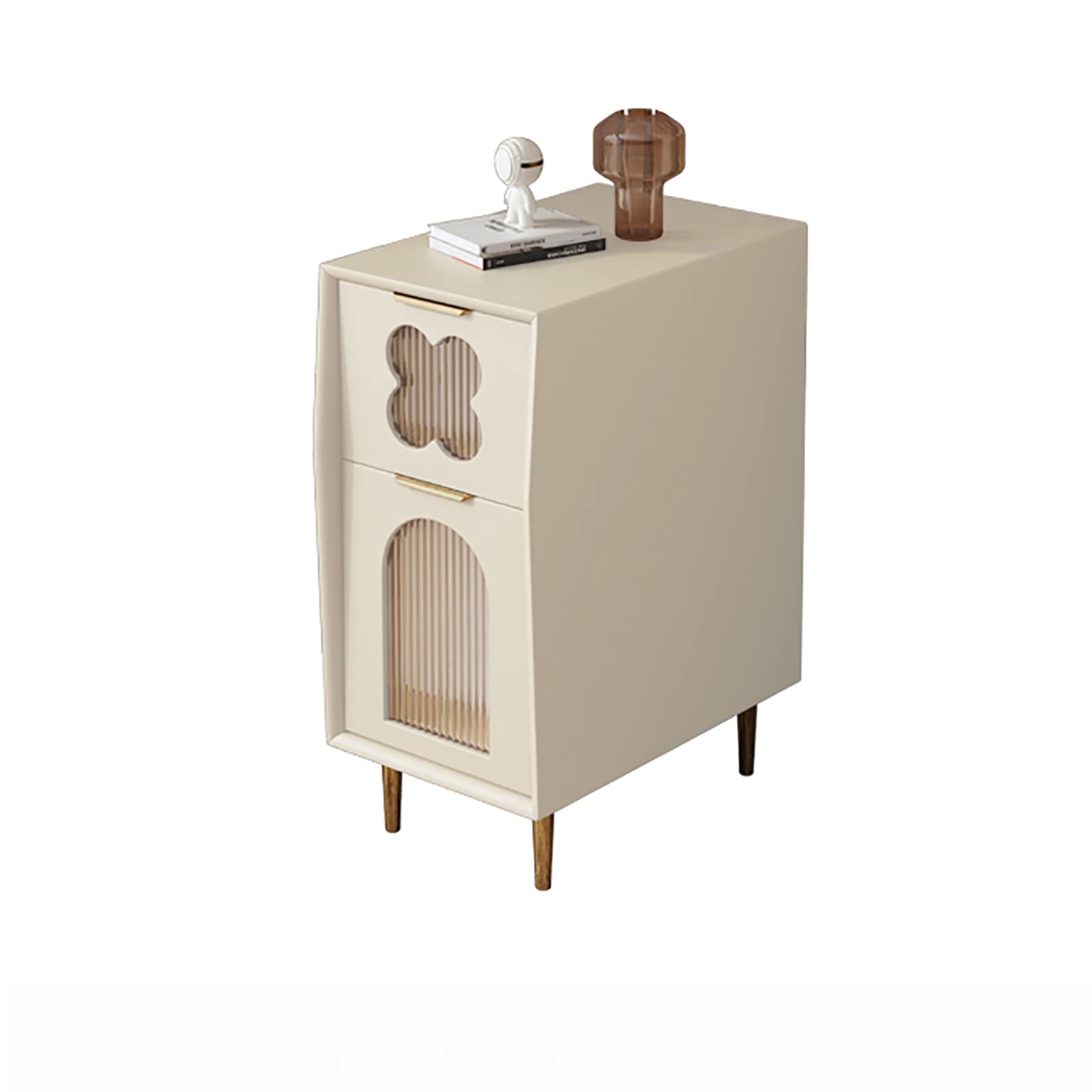 Modern Wood Nightstand with 2 Drawers & Stainless Steel Legs - Bedside Table for Bedroom, Living Room, Nursery - Off White Finish - Perfect for Small Spaces & Apartment Decor