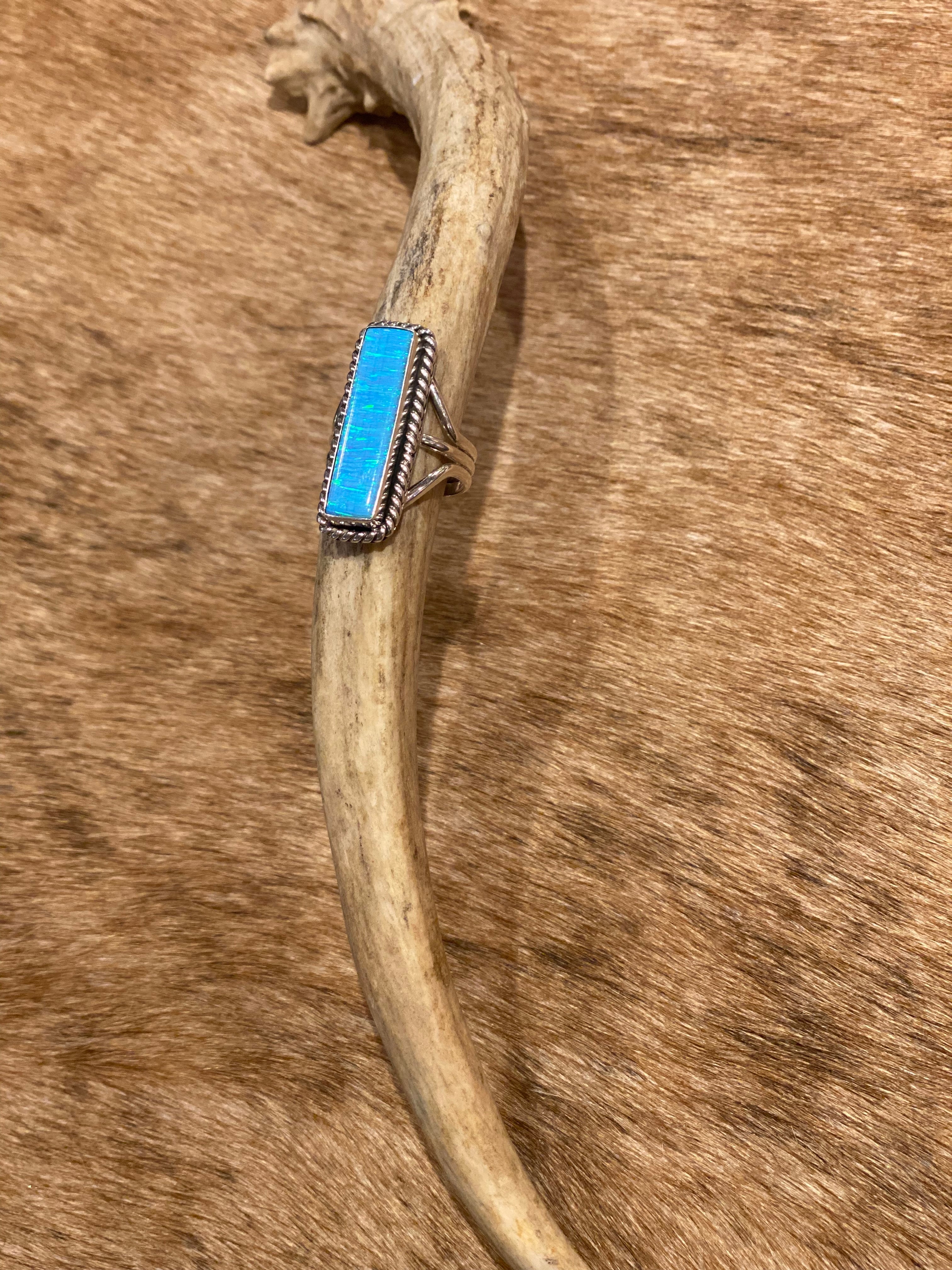Opal Blue Rectangular Ring Size 10 - Elegant Statement Jewelry for Women, Perfect for Weddings, Parties & Everyday Wear
