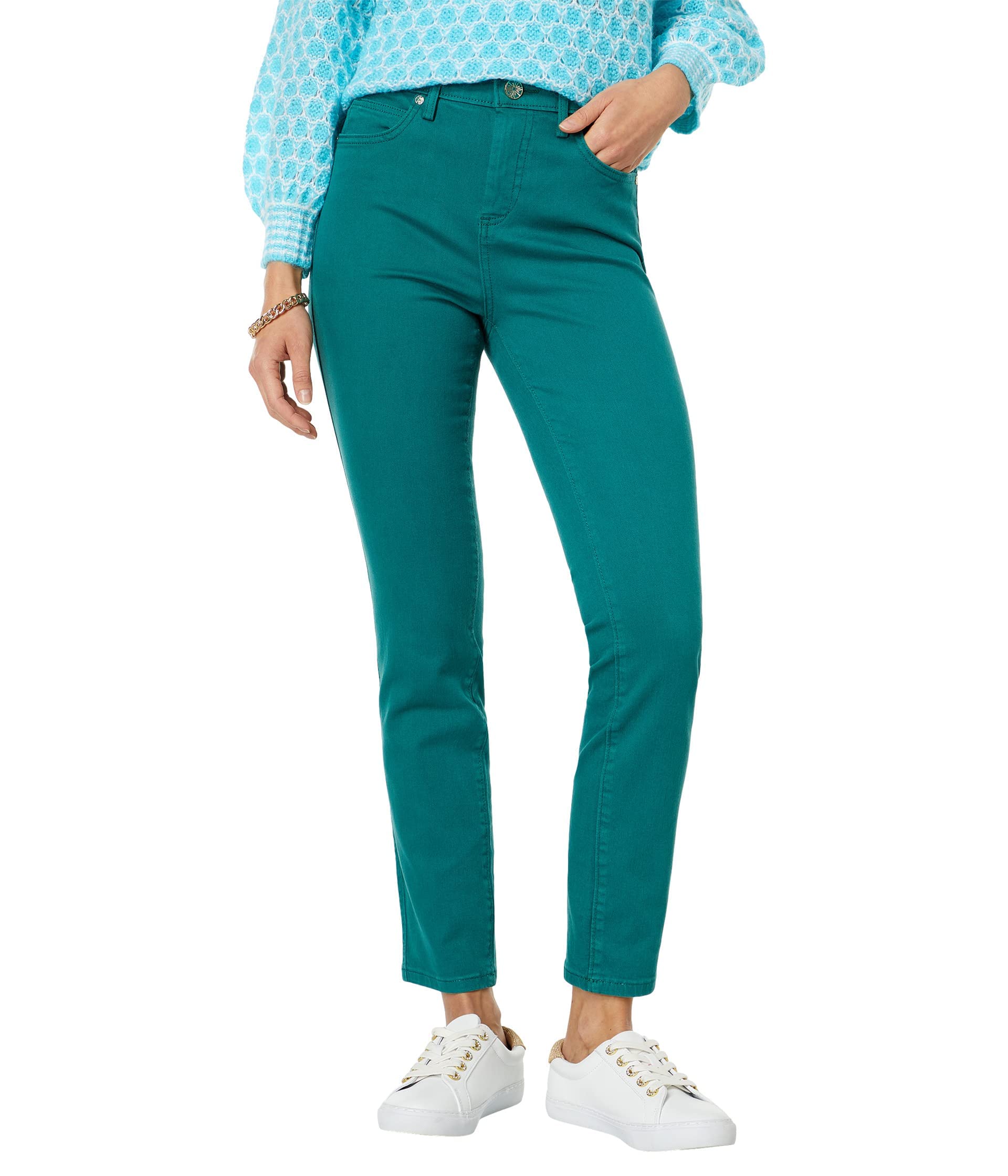 Lilly Pulitzer South Ocean High-Rise Skinny Pants for Women - Hosta Green | Stretchy Comfort Fit | Perfect for Work, Travel & Casual Outings