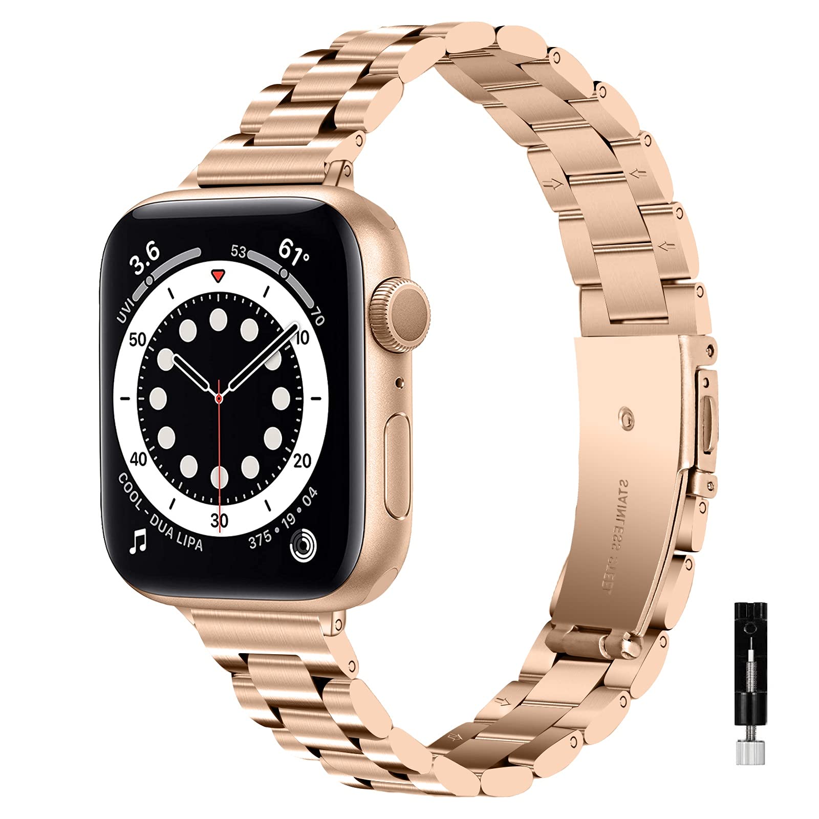 WIGERLON Slim Stainless Steel Apple Watch Band Compatible with Ultra 49mm & Series 8/7/6/5/4/3/2/1/SE (38mm 40mm 42mm 44mm) - Durable Metal iWatch Strap for Women - Perfect for Workouts, Office & Everyday Wear
