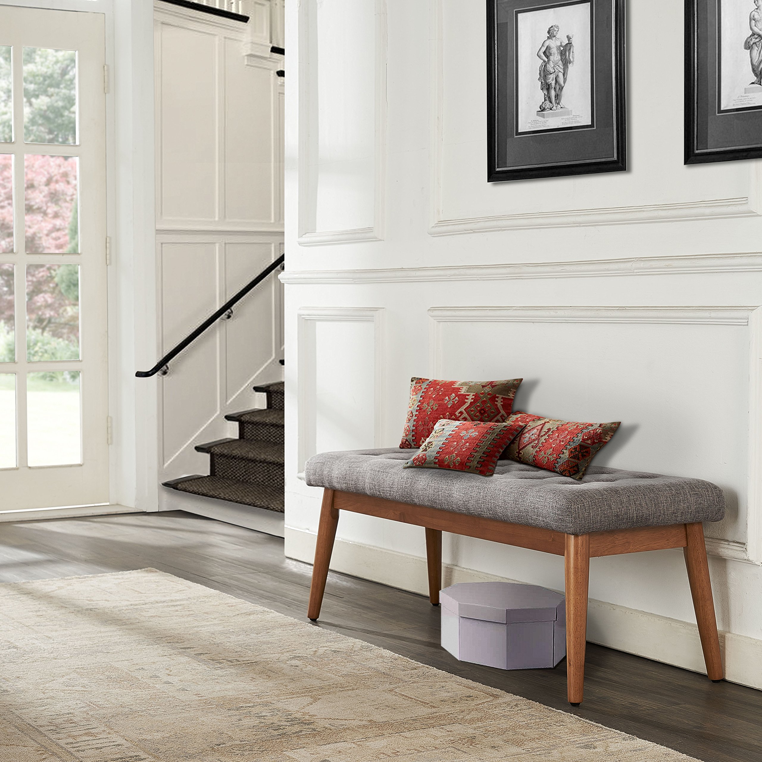 Crosley Furniture Landon Solid Wood Dining Bench - Entryway, Mudroom, Kitchen, or Dining Room Seating - Acorn Finish - Rustic Farmhouse Style for Home Decor
