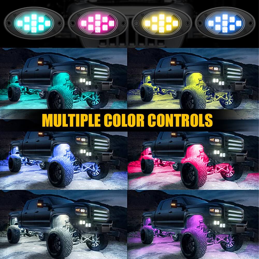 RGB Dreamcolor LED Car Underglow Lights with Music Sync, Bluetooth & APP Remote Control - 9 LEDs Per Light for Custom Car Lighting at Night or Car Shows