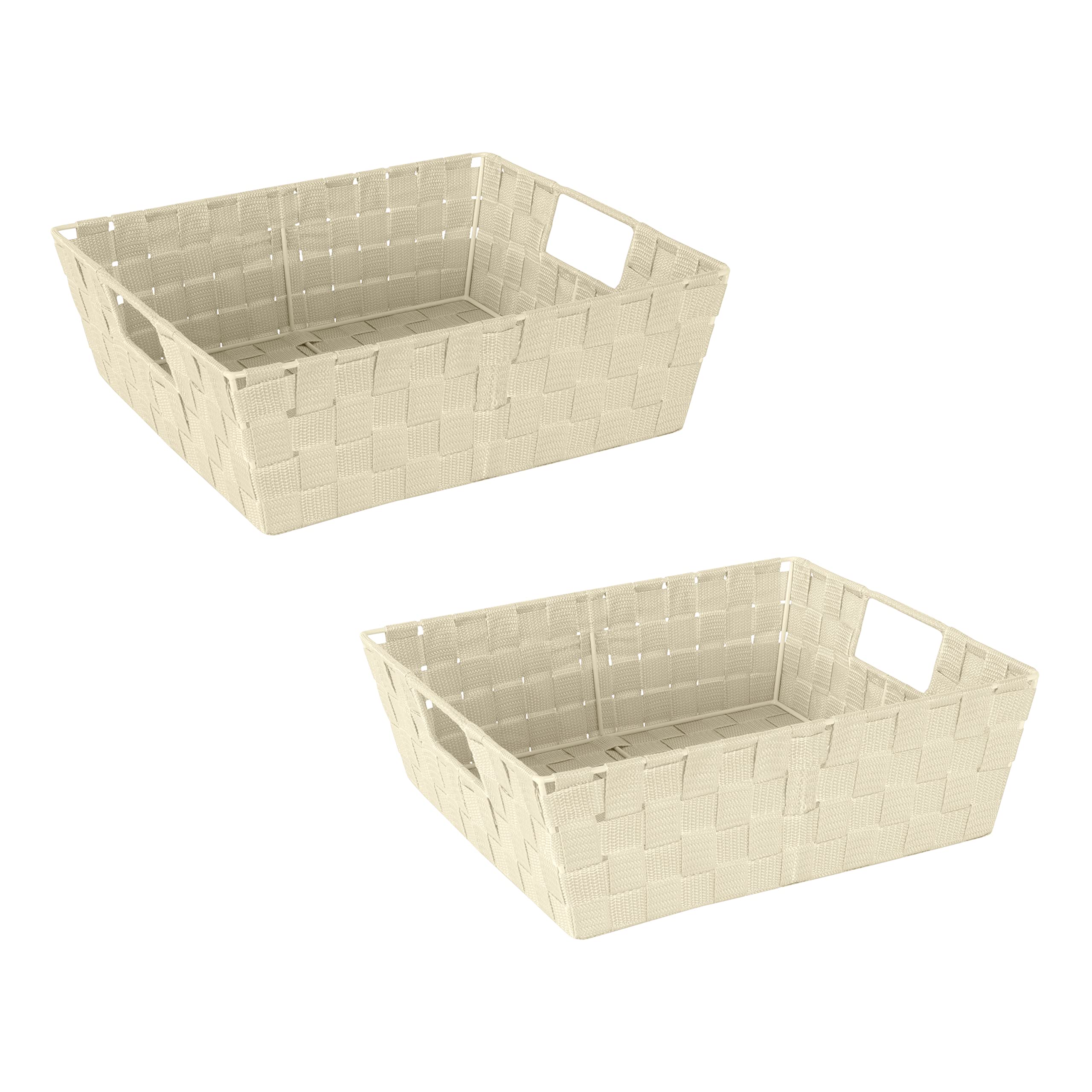 Simplify Large Woven Strap Storage Tote Basket with Built-in Handles - 2 Pack Ivory Organizer for Closet, Bedroom, Bathroom & Nursery | Perfect for Toys, Accessories & Gifts | Home Decor & Storage Solution