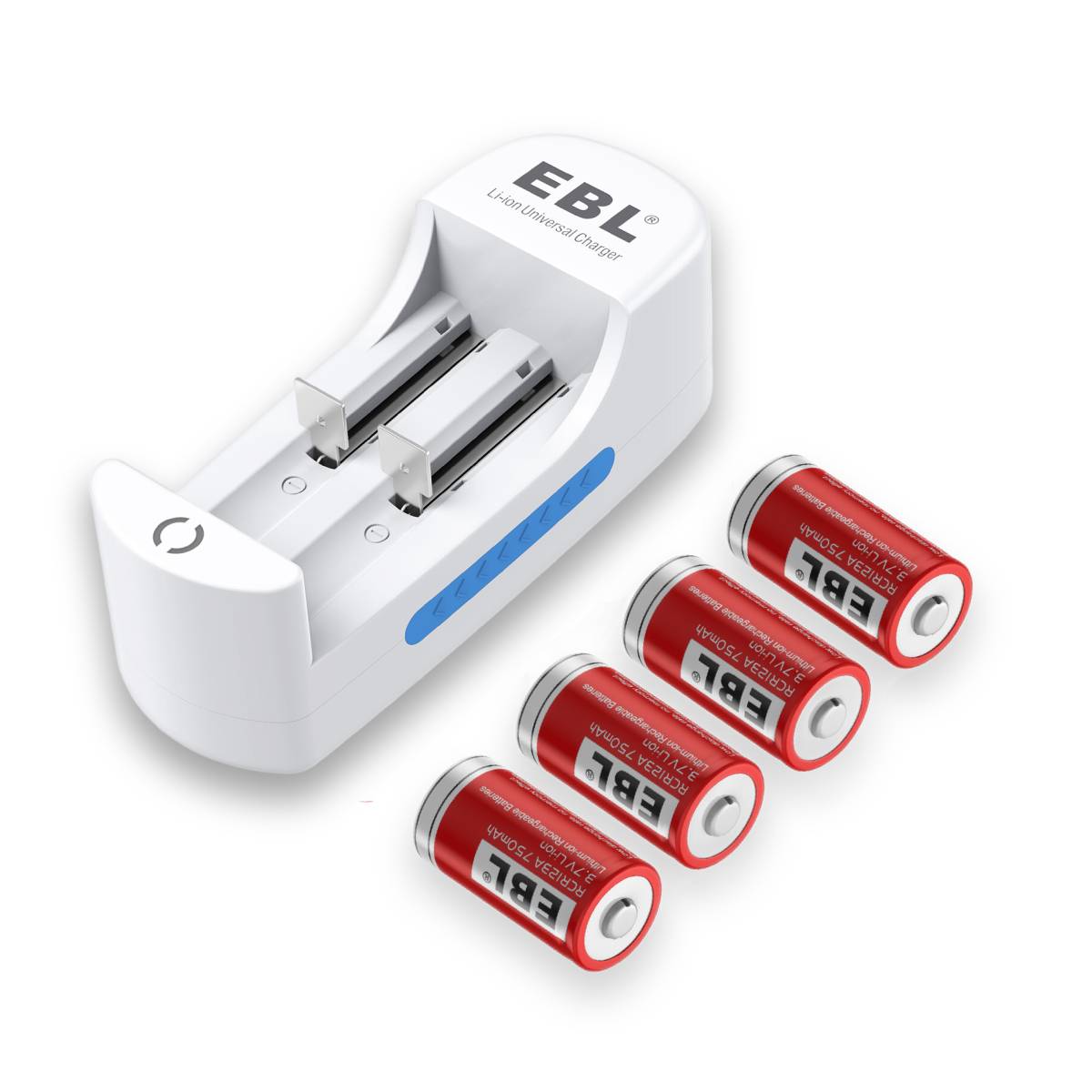 EBL 4-Pack 16340 RCR123A 3.7V Rechargeable Lithium Batteries with 839 Universal Battery Charger - Perfect for Flashlights, Cameras, and Electronic Devices