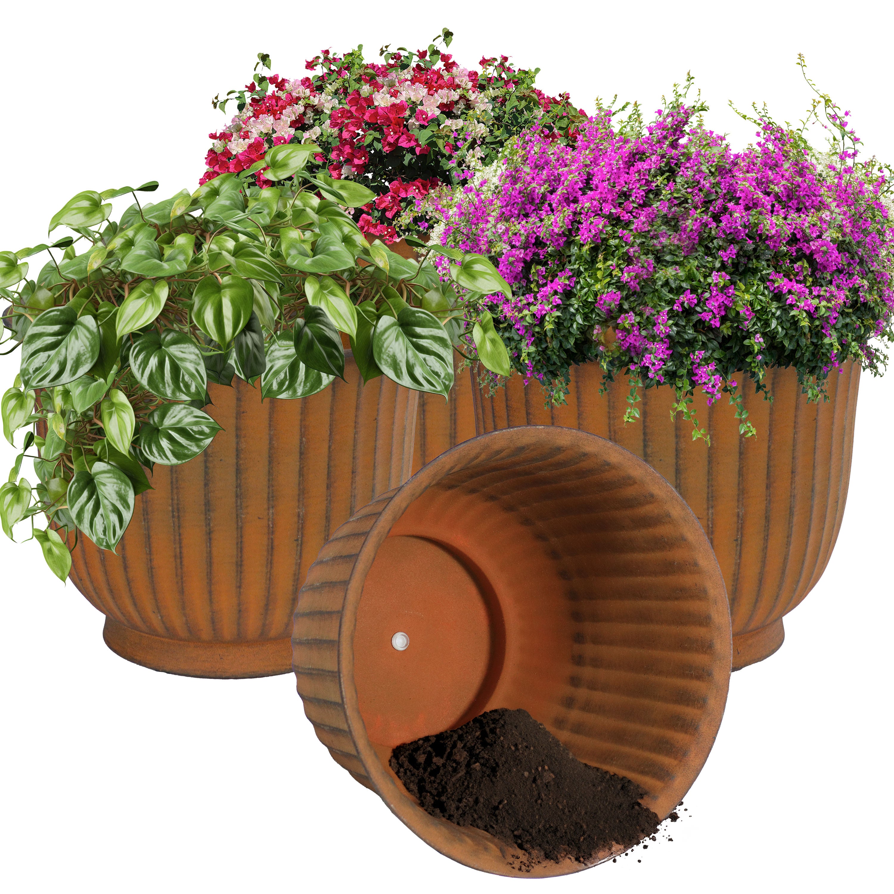 Sunnydaze Carlotta Metal Outdoor Plant Pots - 14.75 Inch Decorative Garden Planter for Patio, Balcony & Backyard - Rust-Resistant & Durable Design