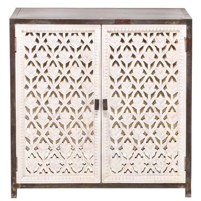 Hand Carved Two Door Accent Cabinet - Solid Wood Furniture for Living Room, Bedroom & Entryway Storage | Rustic Home Decor & Organizer