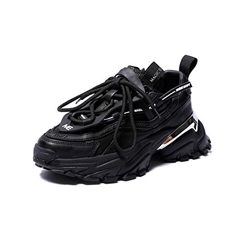 Women's Chunky Leather Sneakers with Thick Sole - Comfortable Autumn Fashion Shoes for Casual Wear & Everyday Outfits