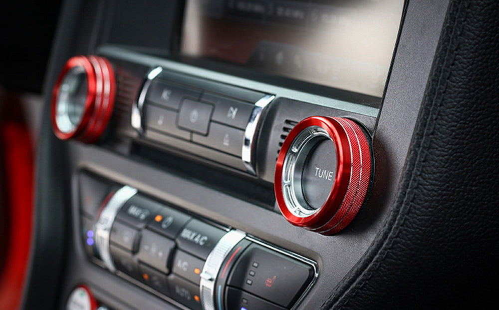 2-Pack Red Stereo Audio Volume Control Knob Covers for 2015-2023 Ford Mustang | Dash Accessories & Car Interior Upgrade | Perfect for Music Lovers & Custom Car Enthusiasts