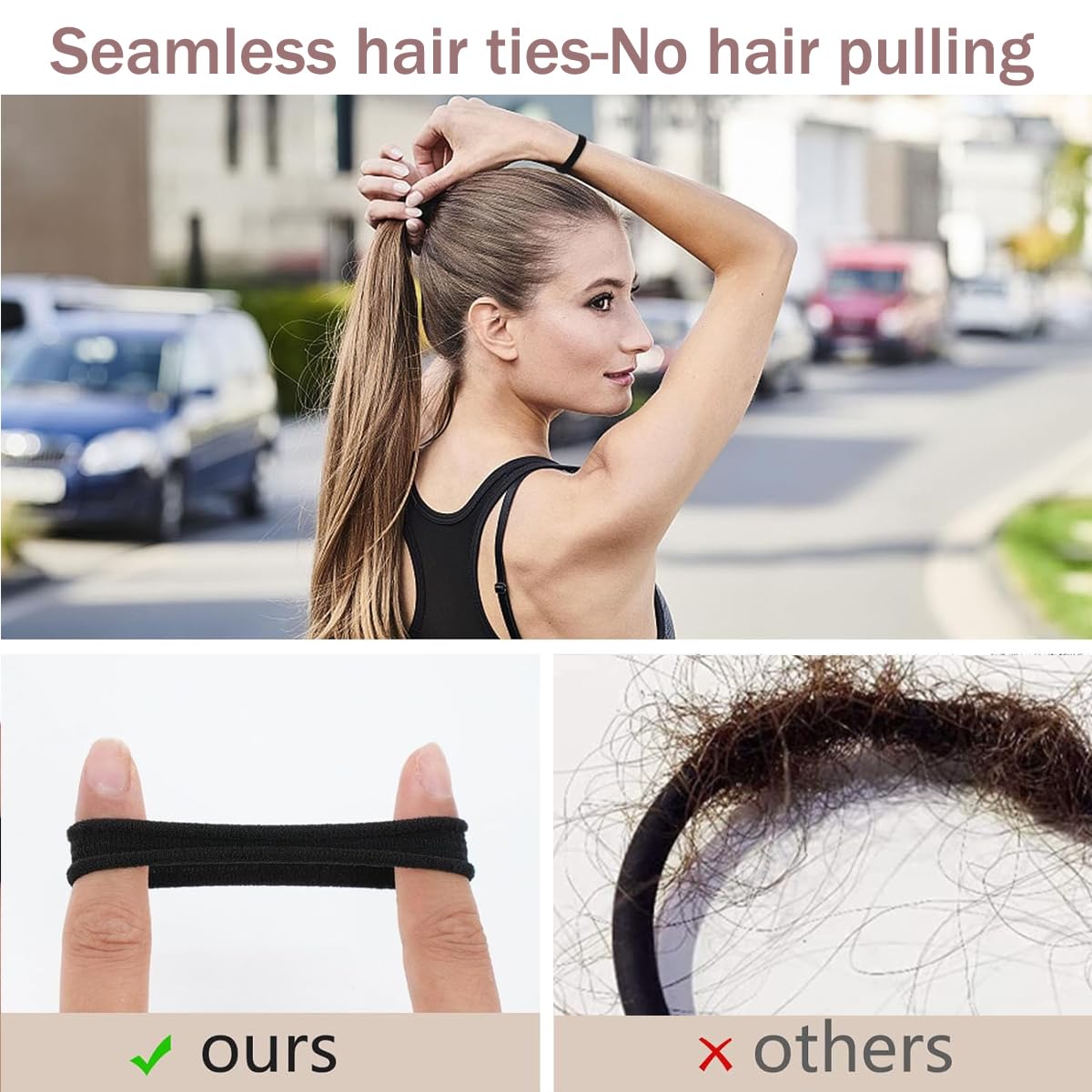 100PCS No Damage Hair Ties for Women, Men & Kids - Soft Seamless Hair Bands for Thin, Fine & Curly Hair - Black No Pull Ponytail Holders - Perfect for School, Work, Sports & Everyday Use