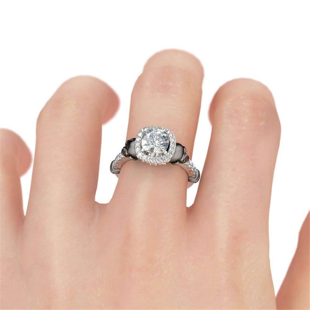 Jeulia 3.4 Carat Cushion Cut Halo Skull Engagement Ring for Women - 925 Sterling Silver Anniversary Wedding Promise Ring - Romantic Jewelry Gift for Her - Perfect for Proposals, Anniversaries & Valentine's Day Gifts