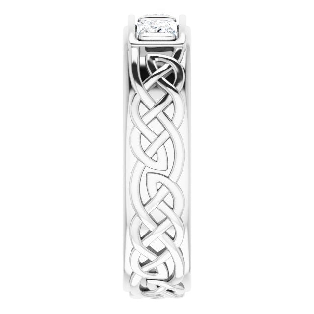 1.0 CTW Princess Cut Diamond Men's Celtic Knot Wedding Ring - Elegant Bar Set Design for Engagement, Anniversary & Special Occasions