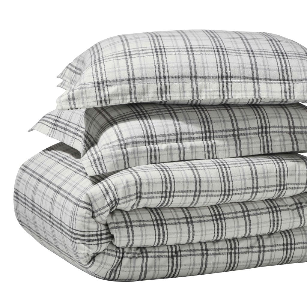 Soft Plaid Flannel Cotton Duvet Cover Set - Farmhouse Style Bedding for Cozy Winter Nights | Perfect for Guest Rooms & Cabin Retreats