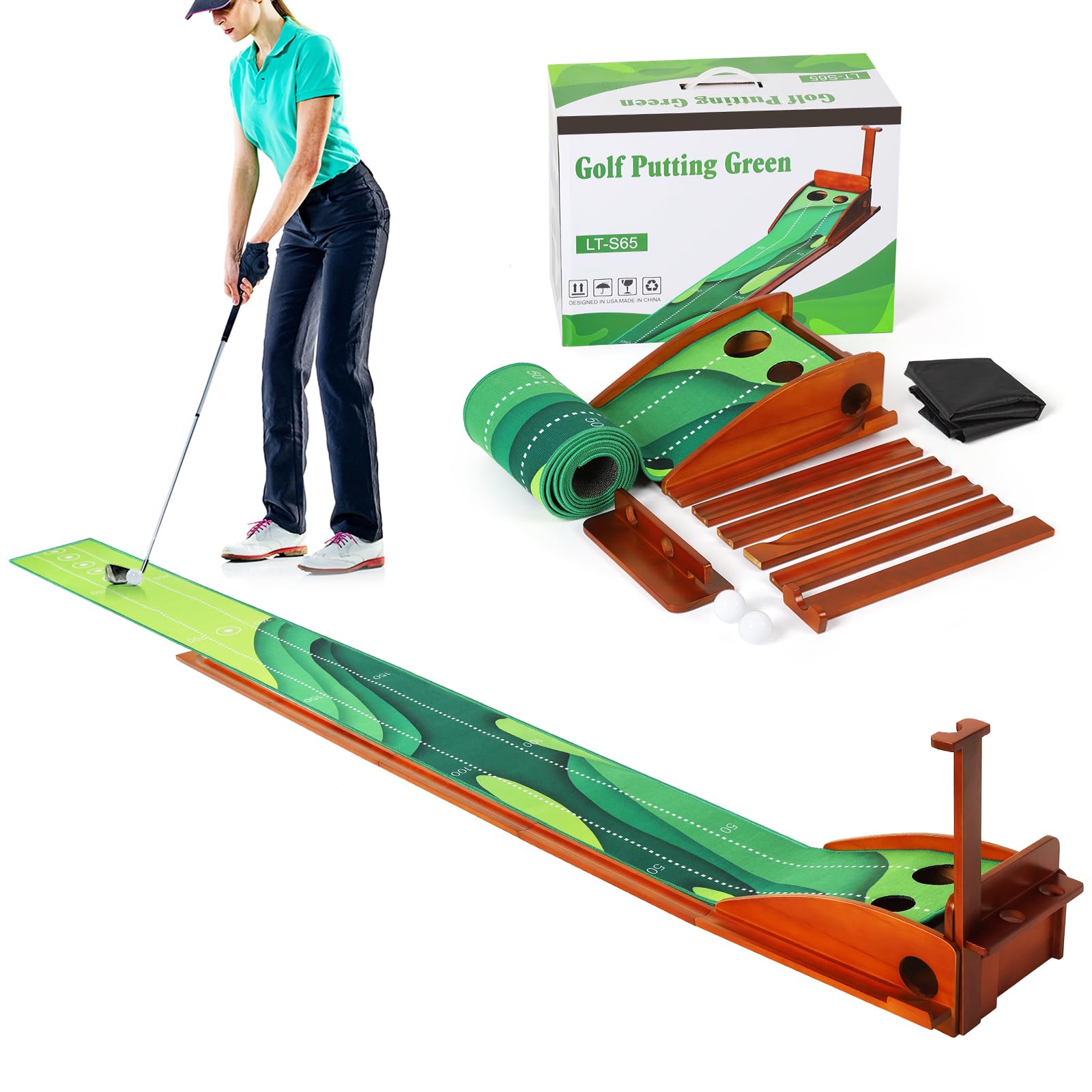 **9.8ft Auto-Return Golf Putting Mat - Indoor Golf Training & Practice Mat with 2 Golf Balls | Perfect for Home, Office & Backyard Practice | Great Golf Gift for Men**
