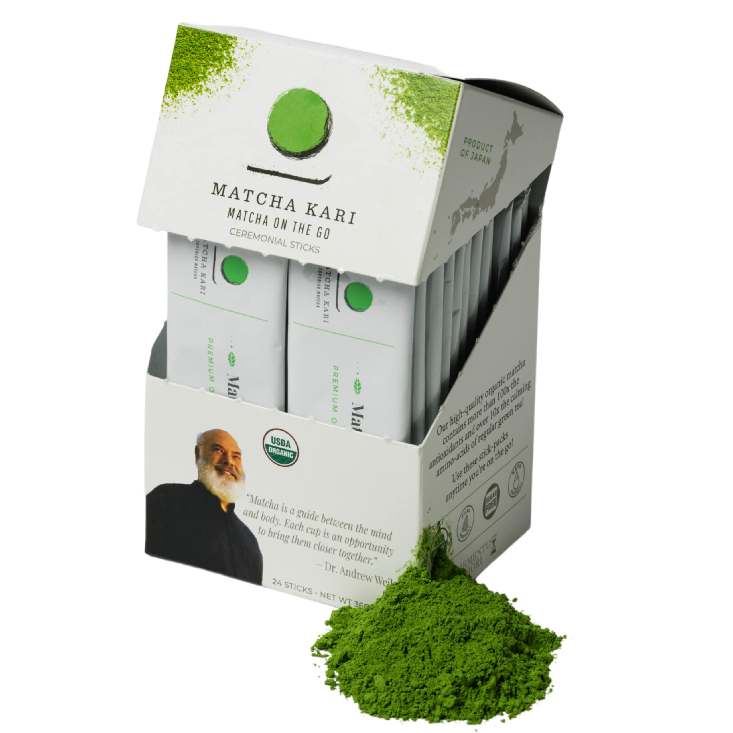 Organic Matcha Green Tea Powder Single Serving Sticks - Dr. Weil's Ceremonial Grade, 24 Individual Tea Packets | Perfect for On-the-Go, Office & Travel Use