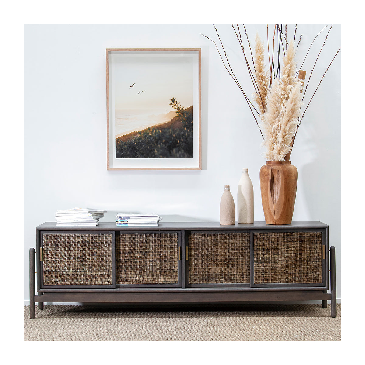 Rattan Sideboard Cabinet - Natural Woven Storage Console Table for Living Room, Dining Room & Entryway - Alfa Rattan Furniture for Home Decor & Organization