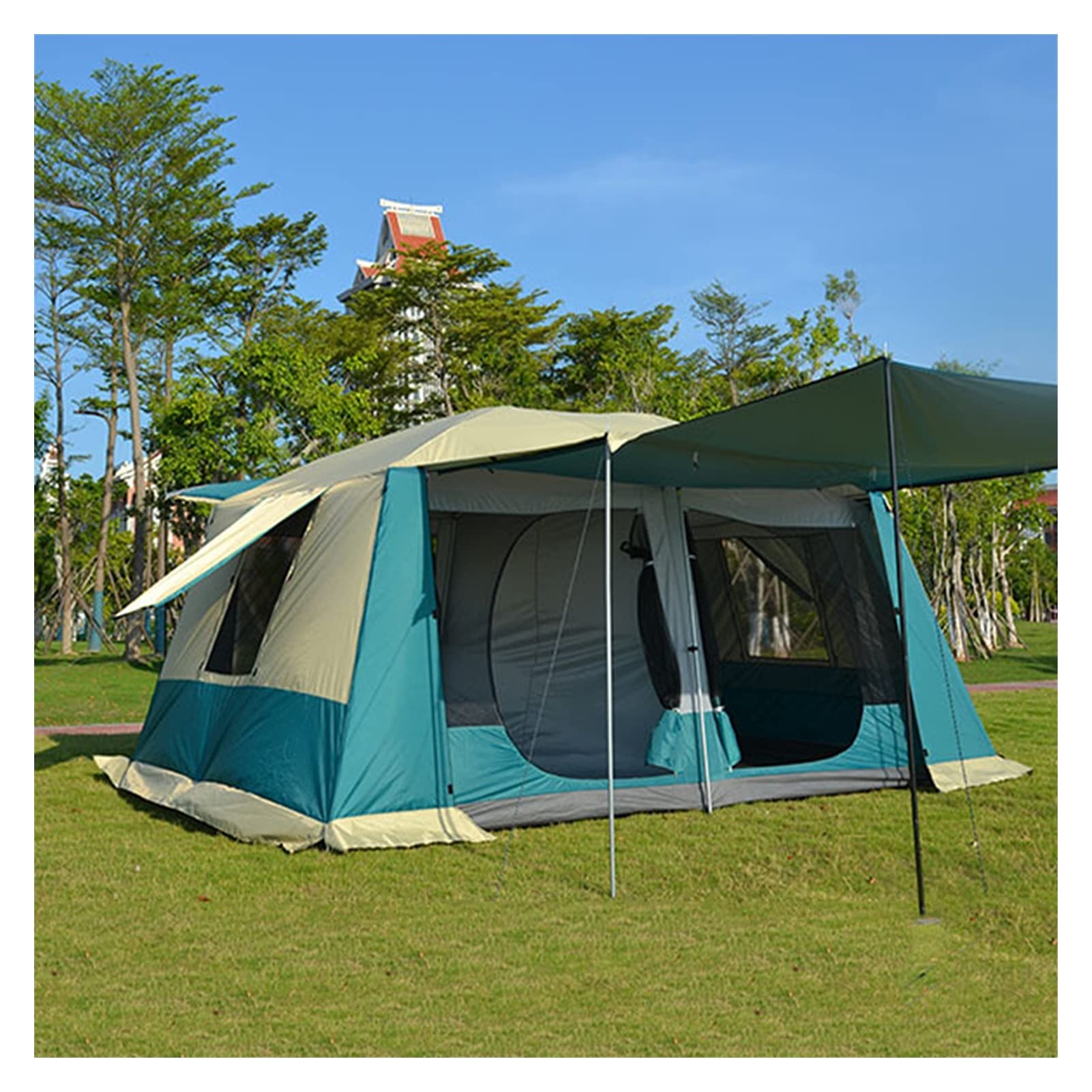 10-Person Waterproof Oversized Camping Tent with Sun Shelter & UV Protection - Instant Setup Family Tent for Travel, Camping, Picnics & Outdoor Adventures (Color A) - Perfect for Large Groups, Family Vacations & Summer Music Festivals