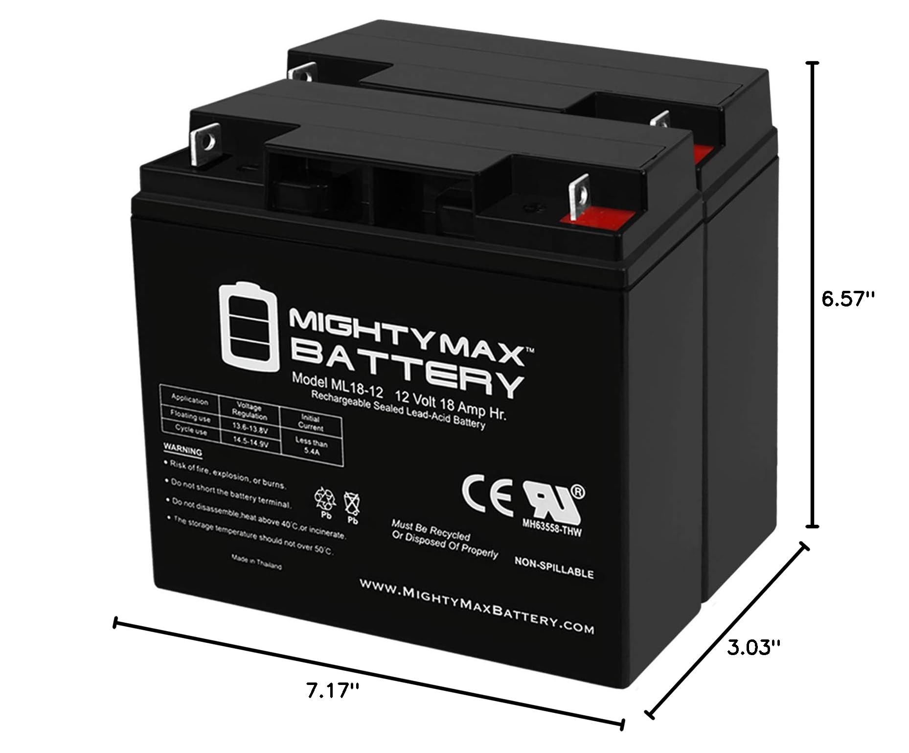Mighty Max 12V 18Ah SLA Replacement Battery for Panterra Retro 750 Scooter - 2 Pack - Perfect for Electric Scooters, Mobility Devices & Power Backup Systems