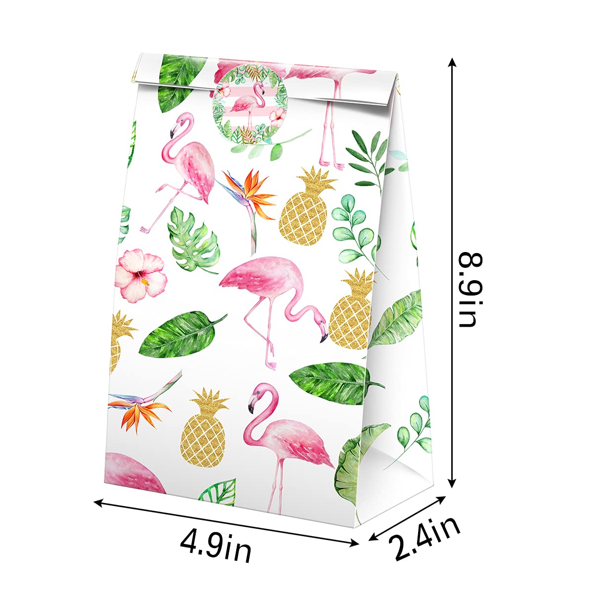 BonBeeDesign Flamingo Party Favors Candy Bags with Stickers - Pineapple Goodie Gift Treat Bags for Birthday Parties - Flamingo Themed Party Supplies for Baby Showers, Pool Parties & Summer Events