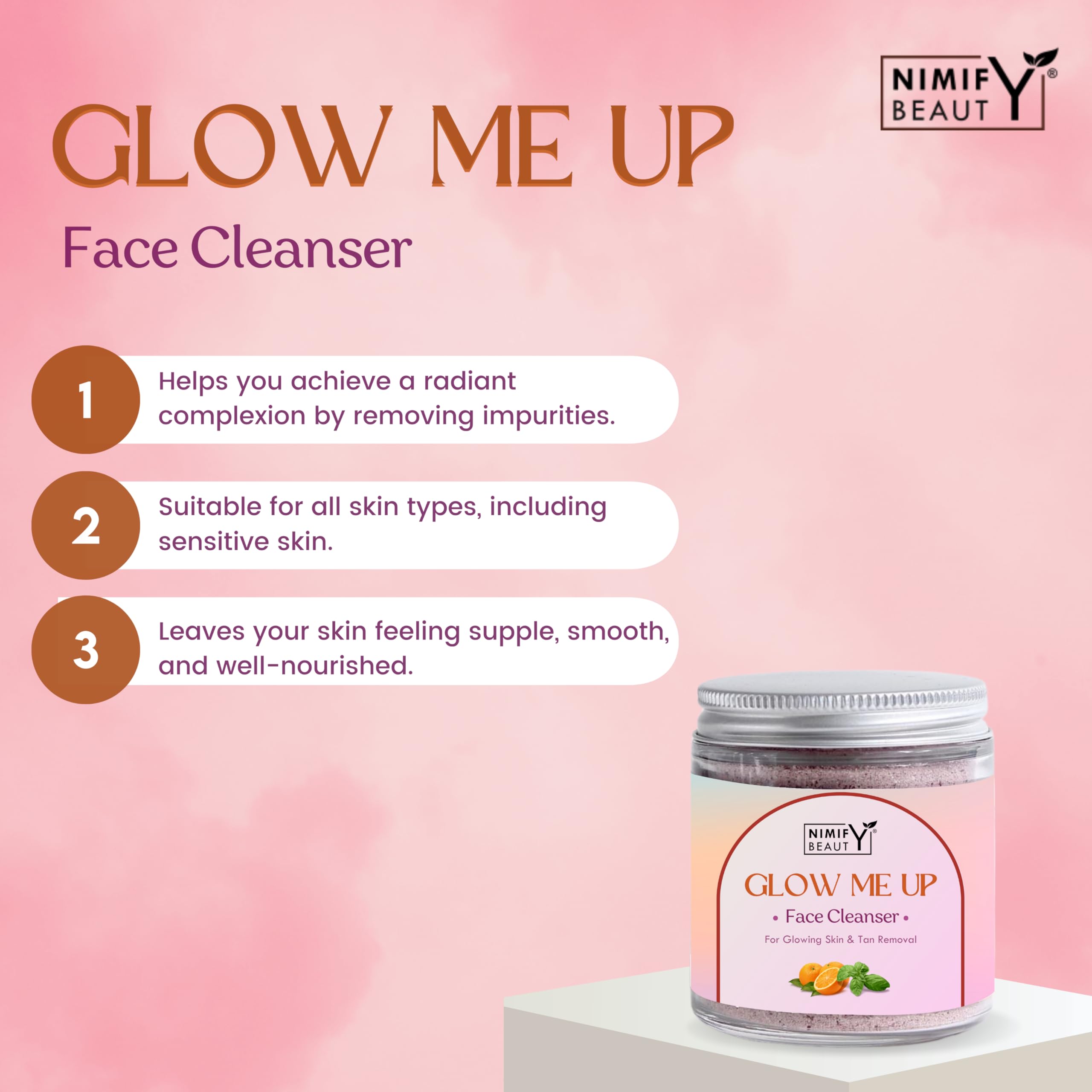 Nimify Beauty Glow Me Up Face Cleanser - Paraben-Free 50g for Radiant & Dull Skin | Gentle Daily Cleansing for Brighter Complexion | Perfect for Morning & Night Skincare Routine