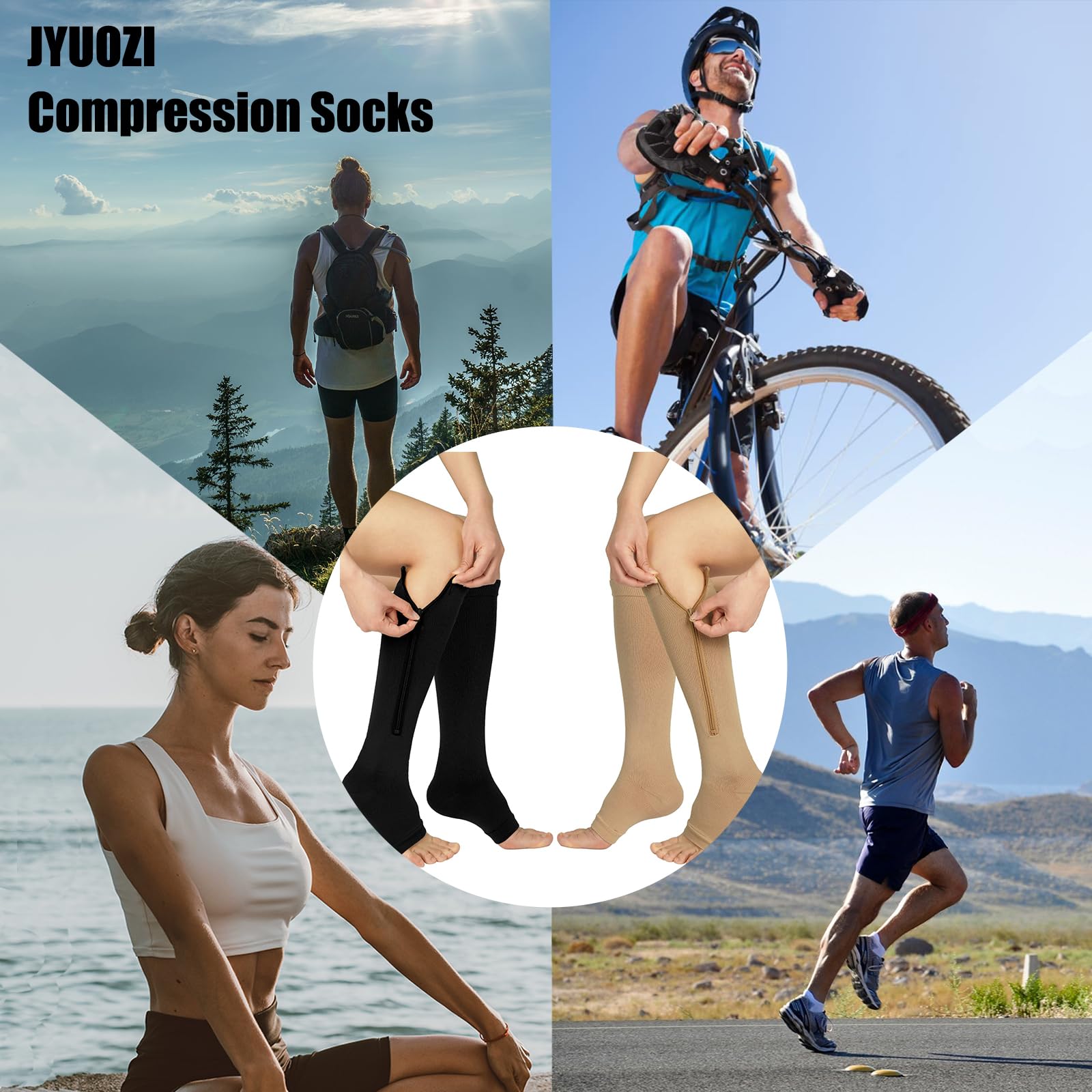 2 Pairs of Zipper Compression Socks for Women & Men - Medical Grade Support Stockings for Circulation, Travel & Recovery - Perfect for Nurses, Athletes & Long Flights