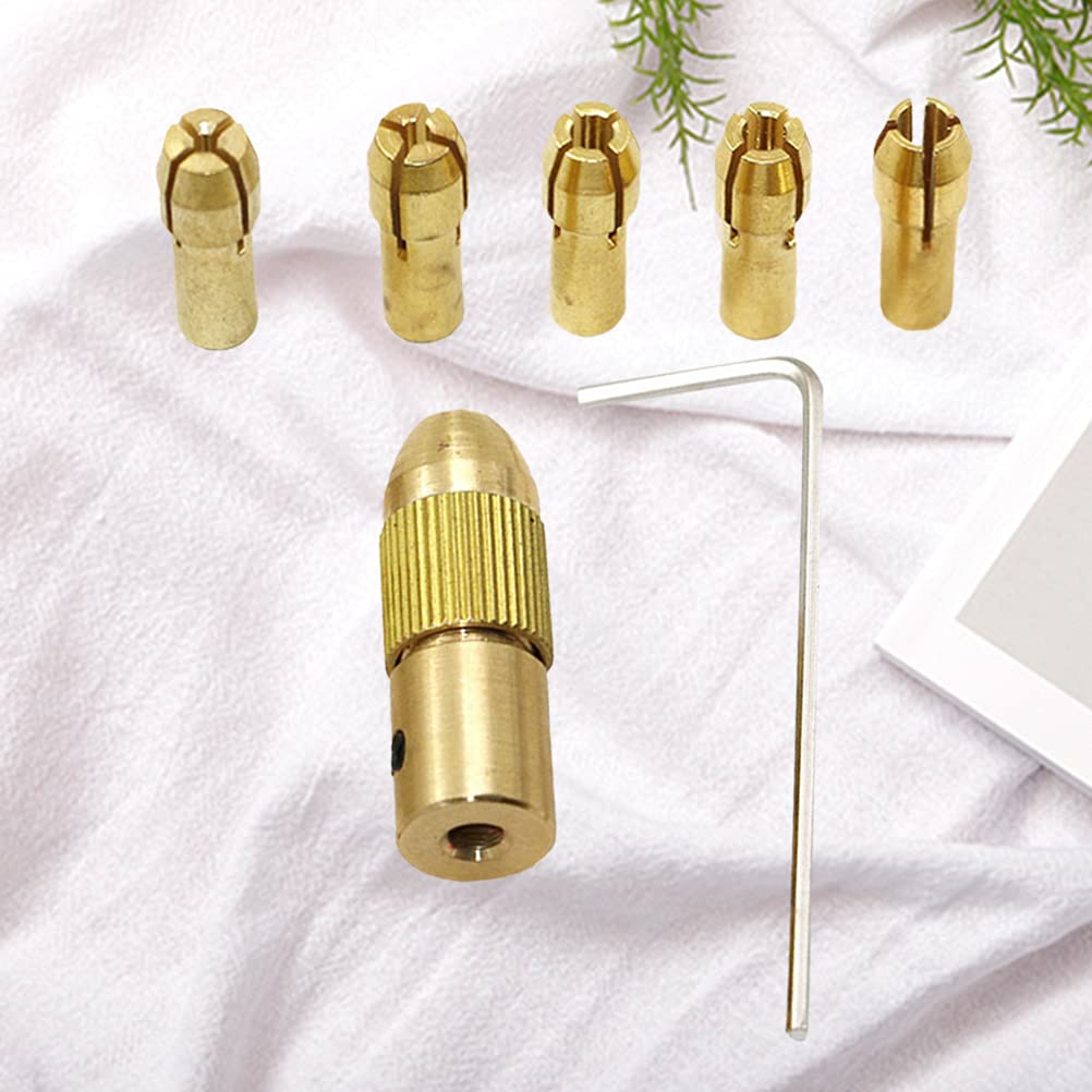 7Pcs Multi-Function Micro Self-Tightening Drill Chuck Set - Electric & Hand Drill Clamp for Wood & Brass - Golden (5.05mm) - Perfect for DIY, Woodworking, Jewelry Making & Precision Drilling