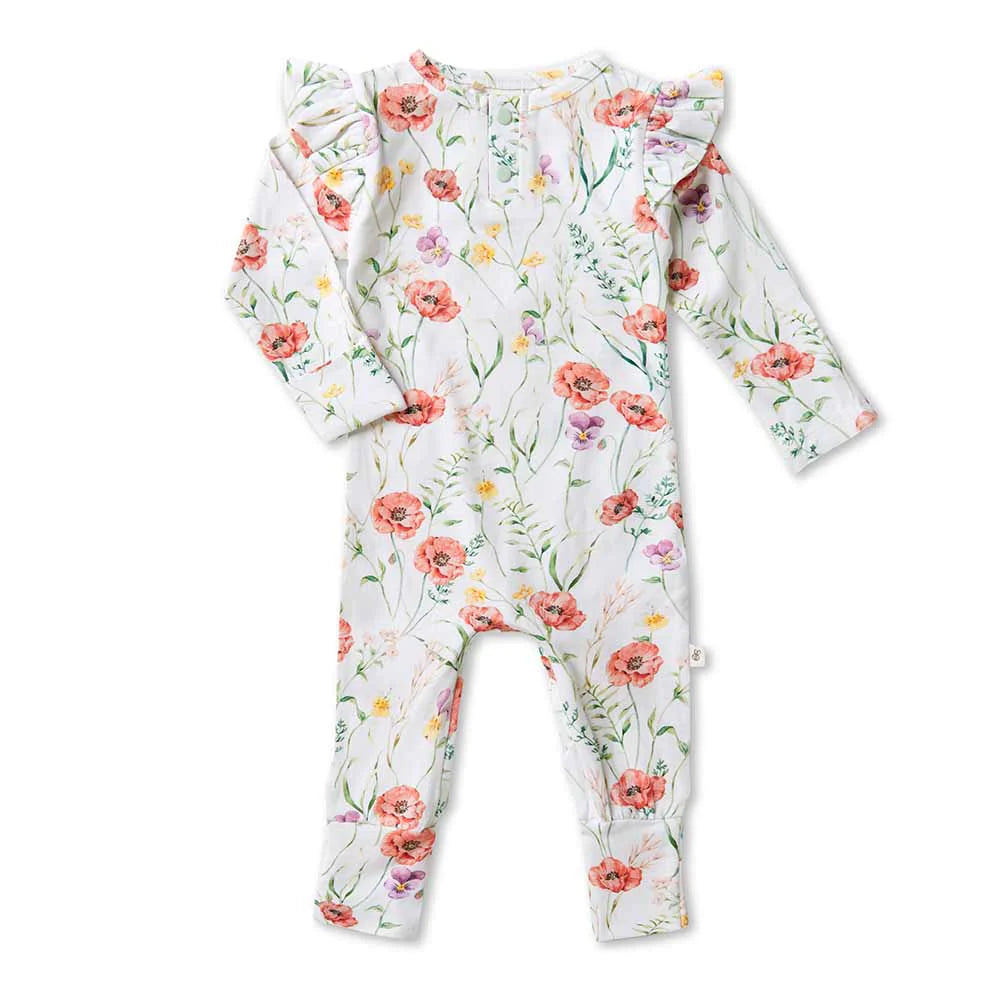 Organic Baby Growsuit - Snuggle Hunny Soft Cotton Meadow Print - Perfect for Newborns, Infants & Toddlers - Ideal for Playtime, Naptime & Everyday Comfort