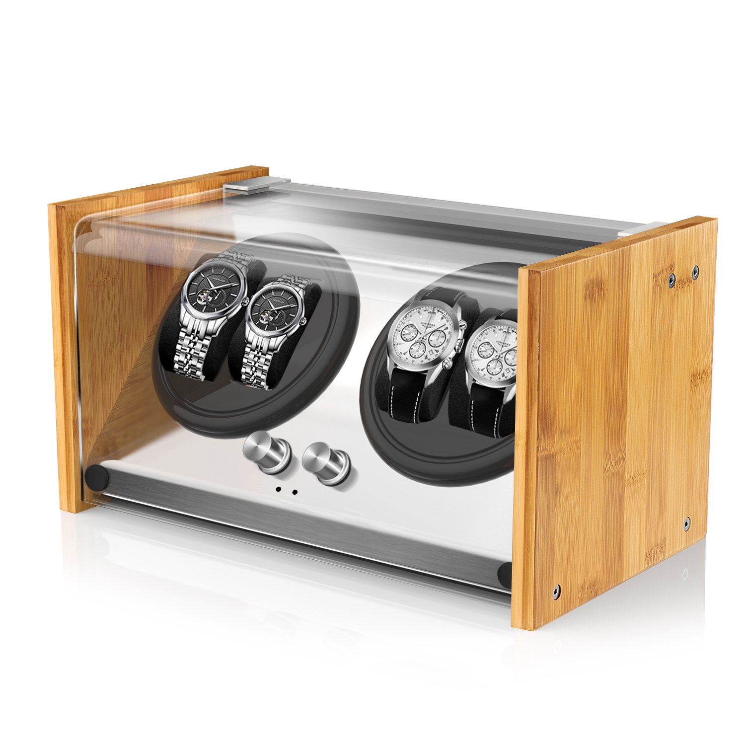 Premium Watch Winder for 4 Automatic Watches - Bamboo Wooden Storage Box with Ultra Quiet Japanese Motor | 4 Rotation Modes & Timer Settings | Perfect for Watch Collectors & Luxury Timepiece Storage (Home/Office/Travel Use)
