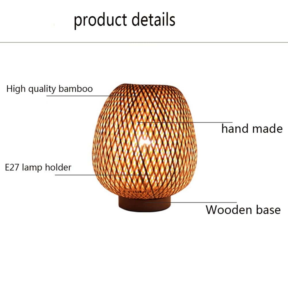 Natural Rattan Table Lamp with Wicker Lampshade & Wooden Base - Handwoven Bamboo Bedside Light with On/Off Switch - Rustic Decor for Bedroom, Study, Living Room, Dining Room, Cafe - Perfect for Cozy Nights & Relaxing Reading (25cm Height)