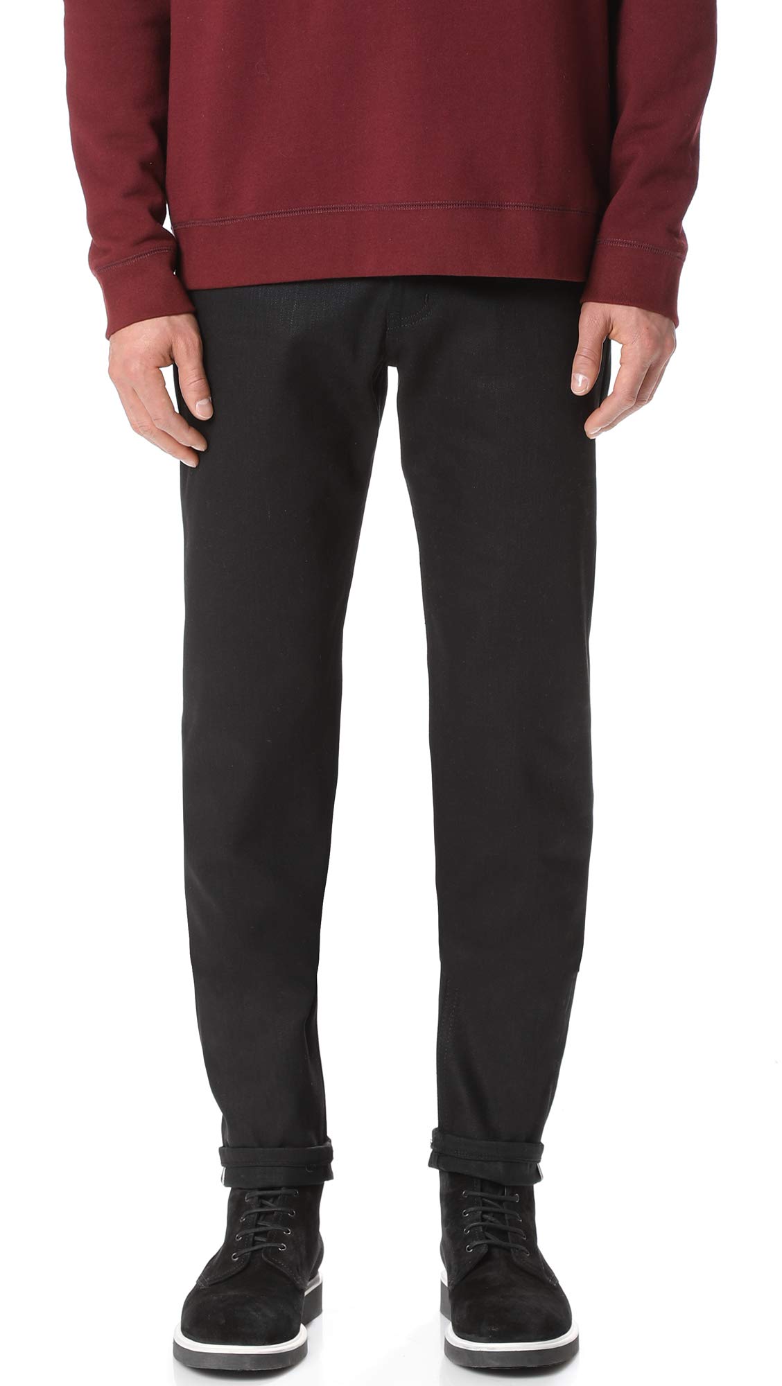 Naked & Famous Men's Easy Guy Solid Black Selvedge Denim Jeans - Comfortable Slim Tapered Fit for Casual Wear & Street Style
