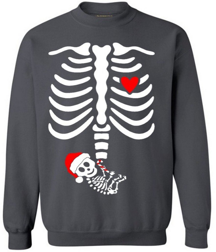 Awkwardstyles Funny Pregnant X-ray Skeleton Baby Crewneck Sweatshirt - Christmas Maternity Gift for Expecting Moms - Perfect for Holiday Photos & Pregnancy Announcements