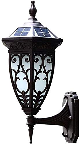 Mopoq Solar Wall Lights Outdoor - 2 Color LED Solar Powered Wall Sconce, Waterproof Garden Lighting with Sunpower Panel, Coffee Gold Finish for Patio, Pathway & Street (1 Pack) - Perfect for Backyard, Driveway & Landscape Lighting