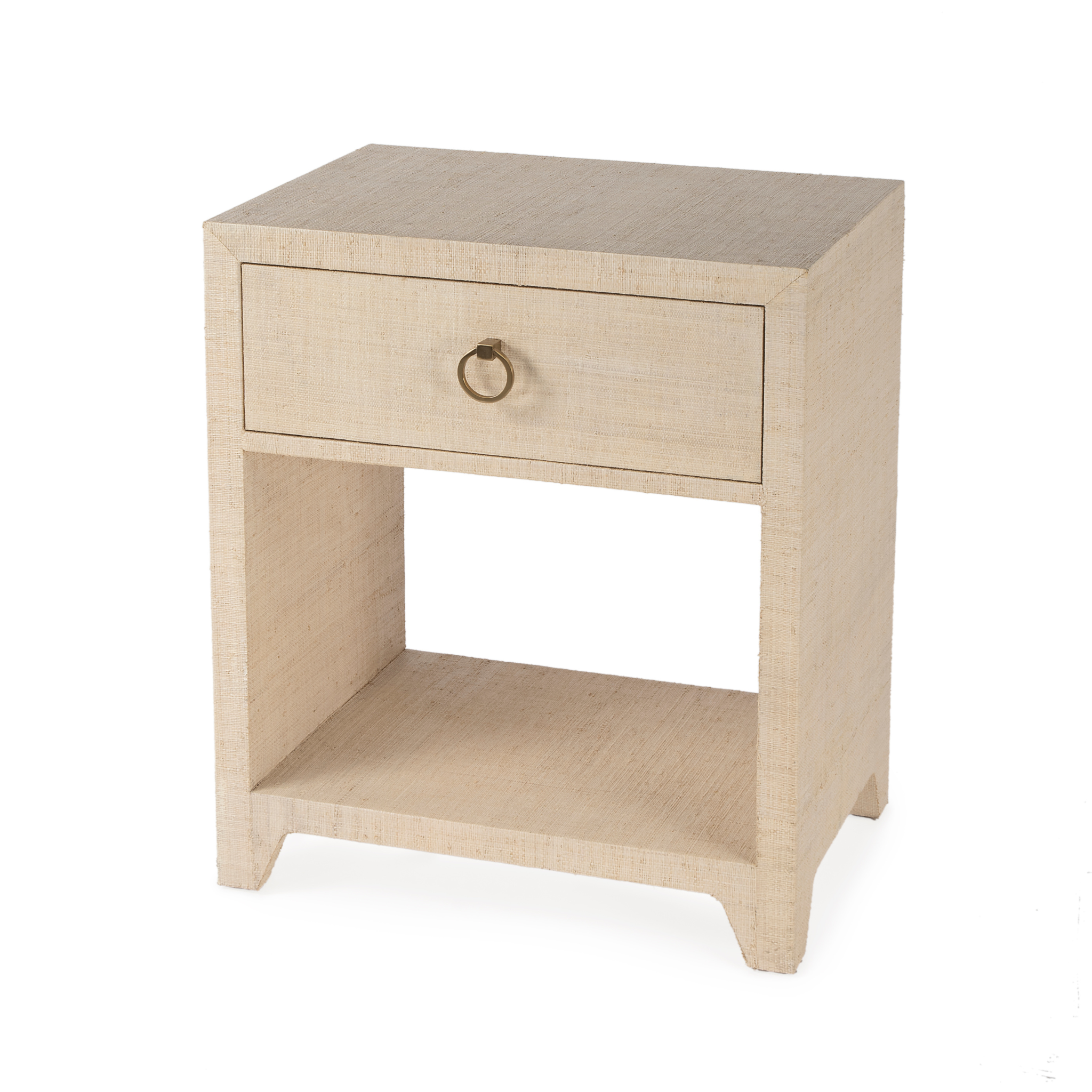 Coastal Natural Saguran Raffia Single Drawer Nightstand - Boho Bedside Table with Woven Rattan Design for Bedroom, Living Room & Guest Room Decor
