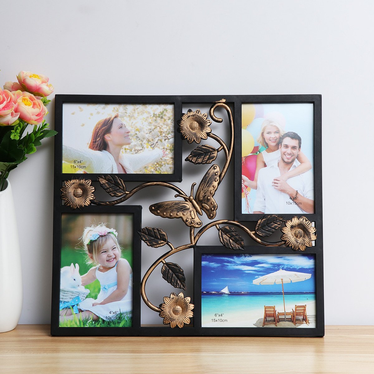 ARTIBETTER 4-Piece Family Photo Frame Set - Wooden Wall Collage Picture Frame for Home Decor, Perfect for Living Room, Bedroom & Office Display (Combination Pansies Design)