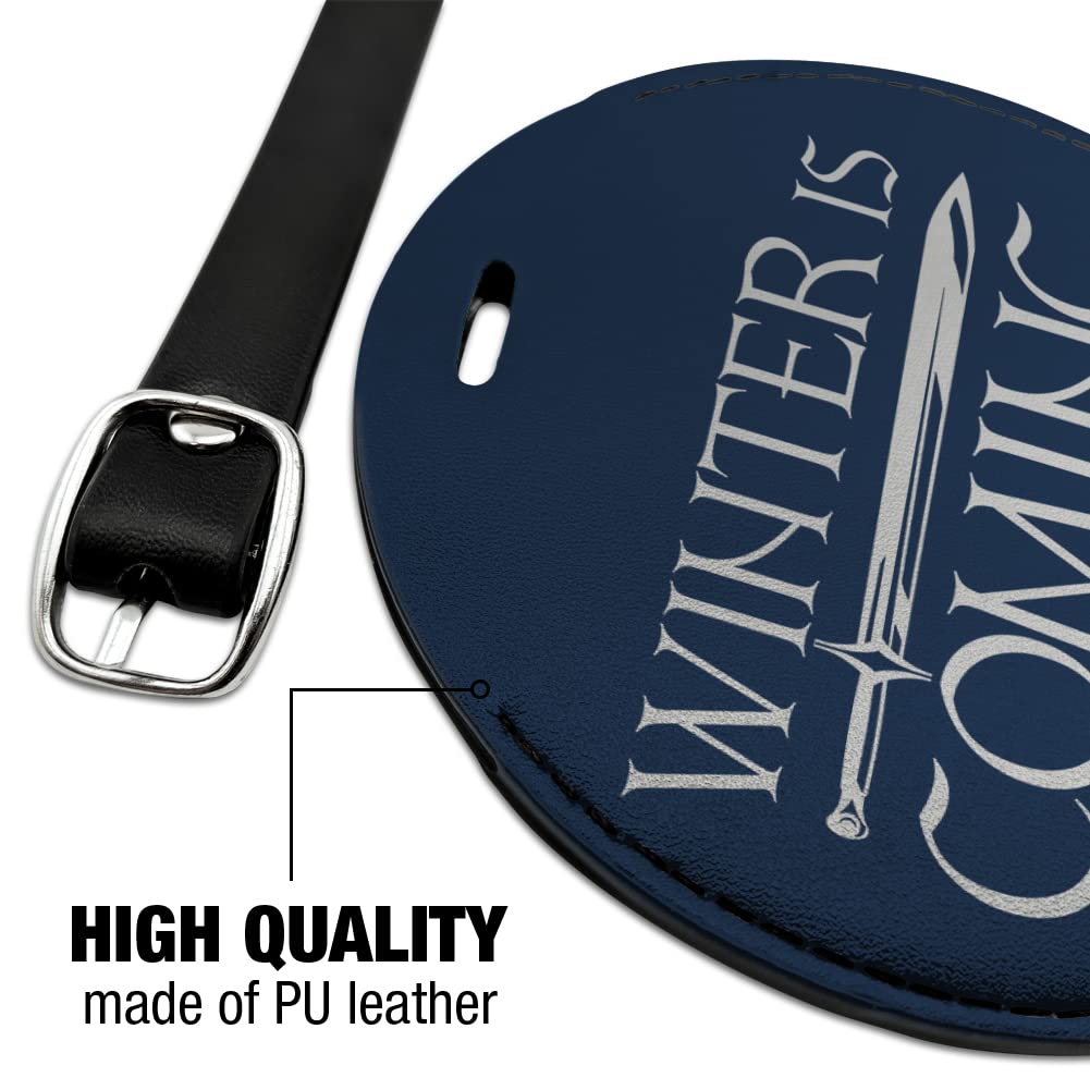 Game of Thrones Winter is Coming Round Leather Luggage Tag - Carry-On ID Tag for Suitcases, Backpacks & Travel Bags - Perfect for GOT Fans & Travel Enthusiasts