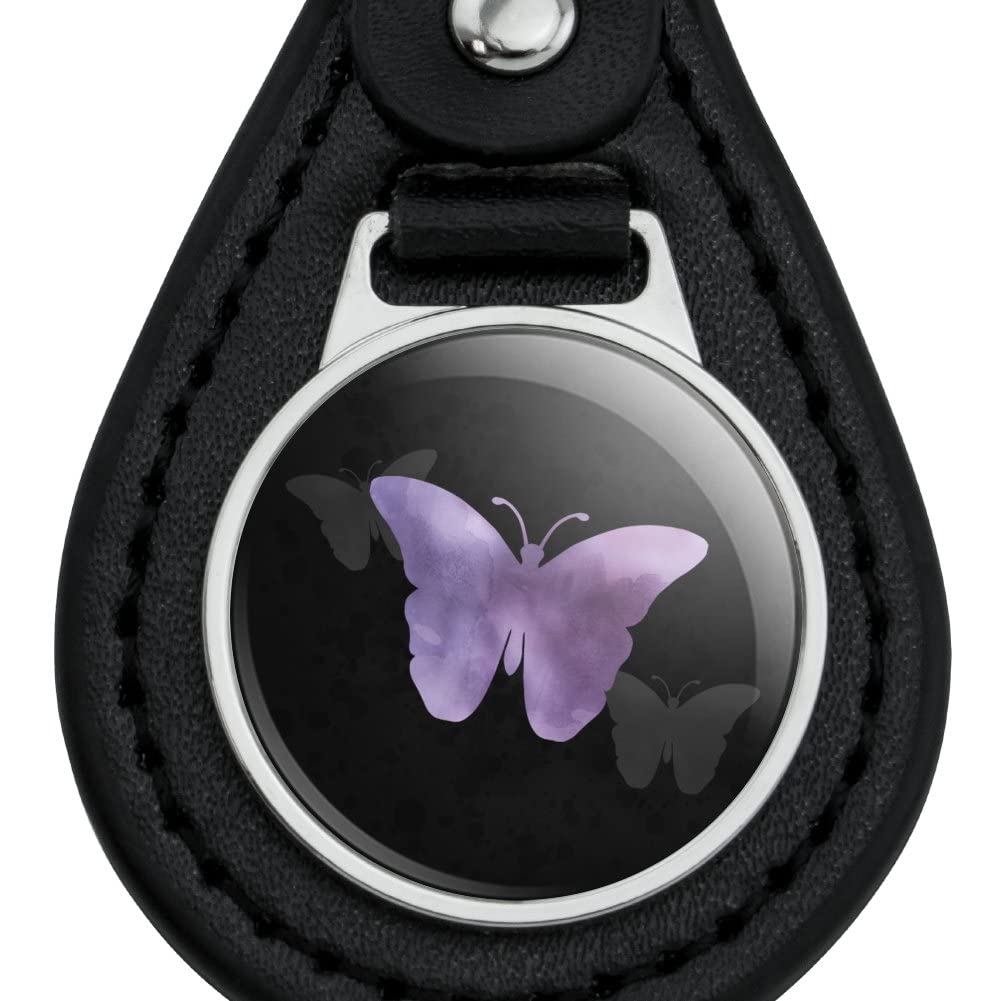 Black Leather Keychain with Purple Butterfly Watercolor Silhouette - Unique Handmade Gift for Women, Men, Teens - Perfect for Keys, Bags, Backpacks & Everyday Carry Accessories