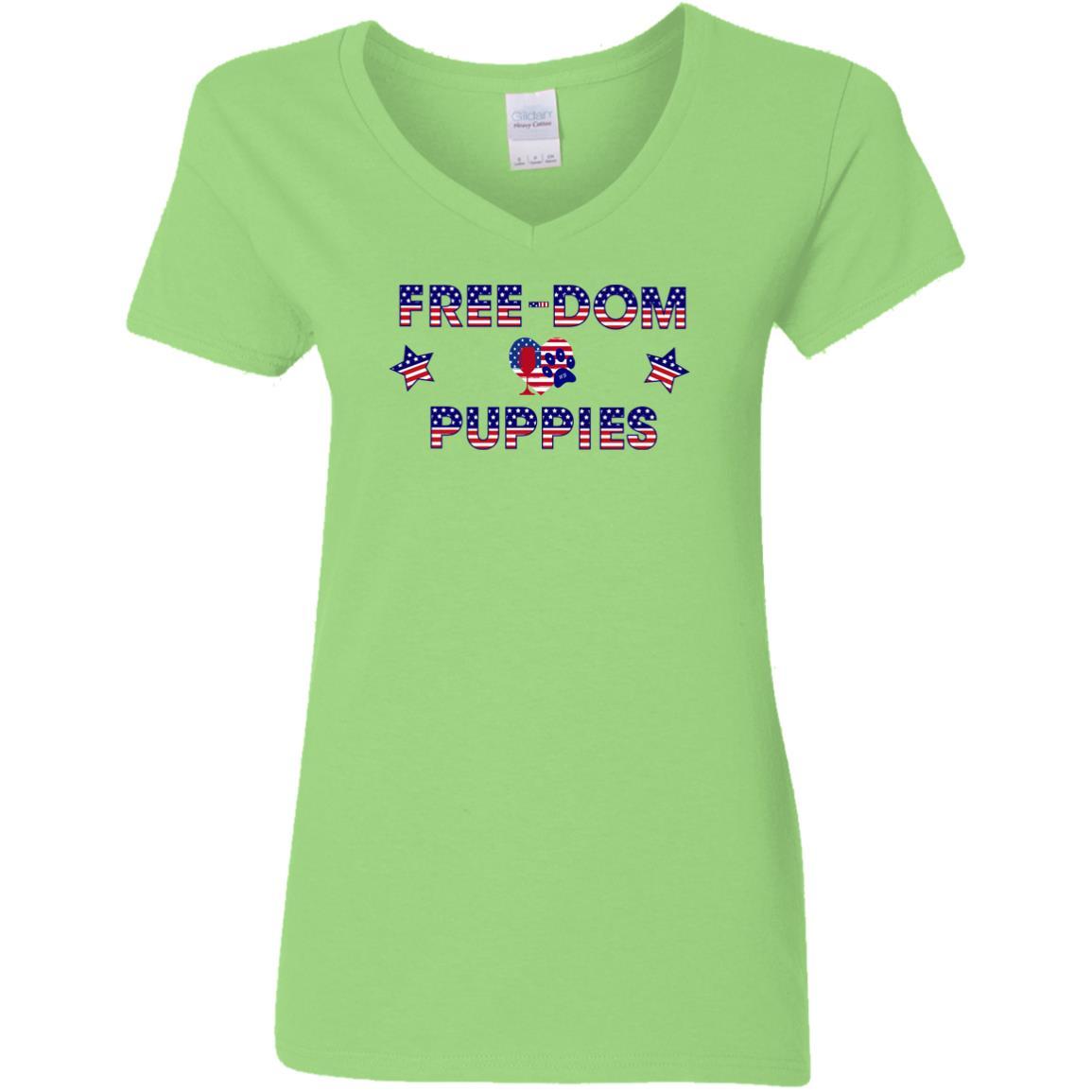WineyBitches.Co Free Dom Puppies Women's 5.3 oz V-Neck T-Shirt - Soft Cotton Tee for Casual Wear, Girls Night Out & Dog Lovers