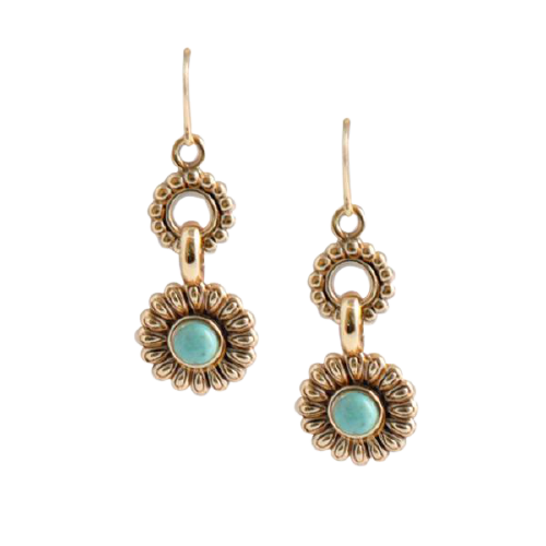 Barse Floral Bronze and Turquoise Loop Earrings for Women - Bohemian Dangle Jewelry - Perfect for Parties, Weddings & Everyday Wear