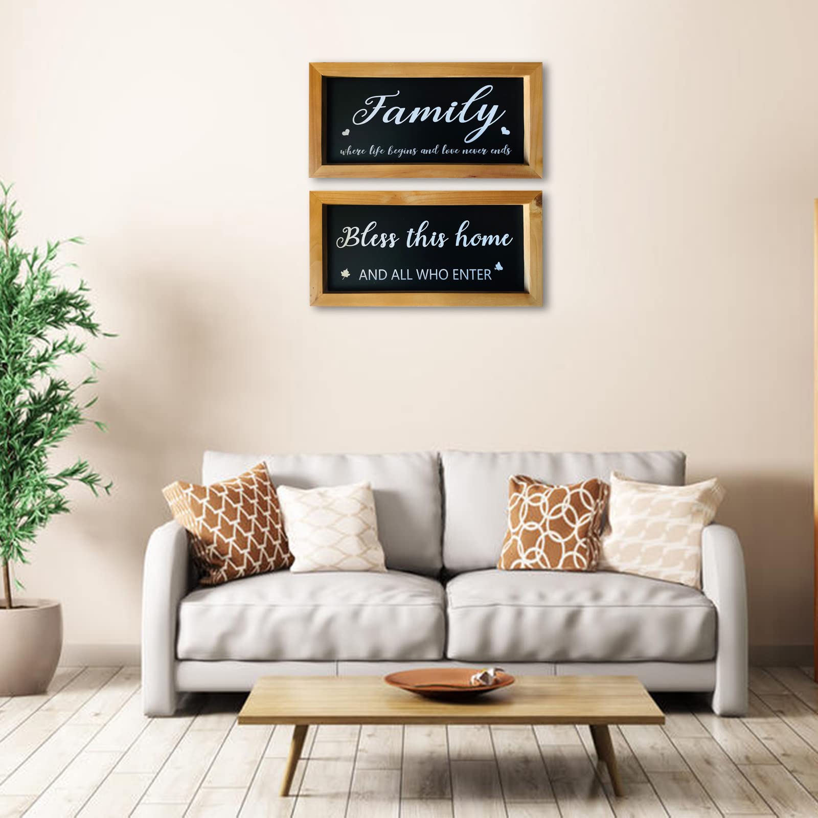 Bless This Home Decor - 2-Piece Farmhouse Wall Signs for Living Room, Bedroom & Kitchen (12x5.9in, Black) - Rustic Home Decorations
